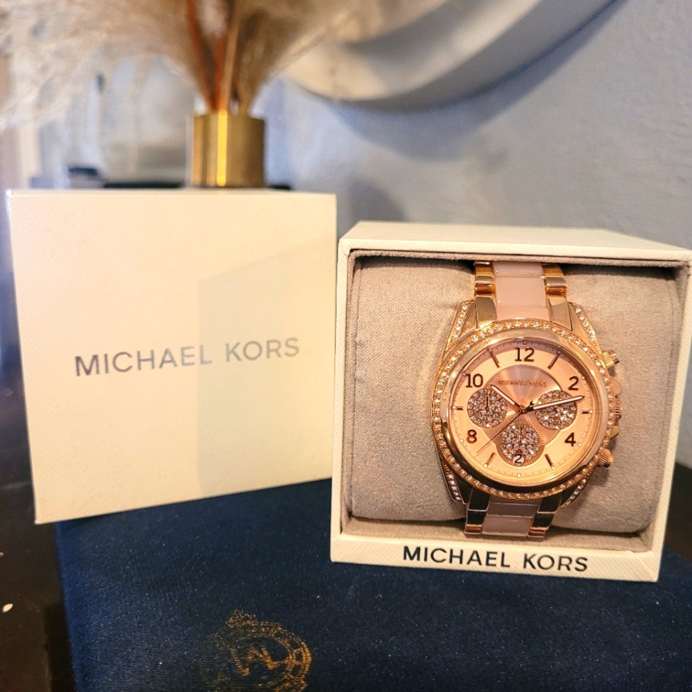 Oversized Michael Kors Blair Pavé Rose Gold-Tone and Acetate Watch